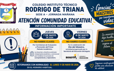 Suspensión de clases jueves 7 y viernes 8 de mayo. Comisiones de Evaluación y Día de los maestros y maestras