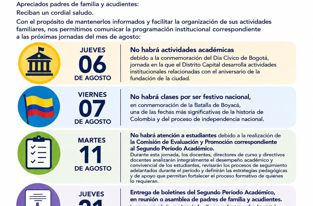 CIRCULAR INFORMATIVA.  ACTIVIDADES  06-07-11-21 DE AGOSTO